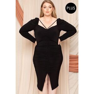 Black Sexy Shirring Plus Size Dress